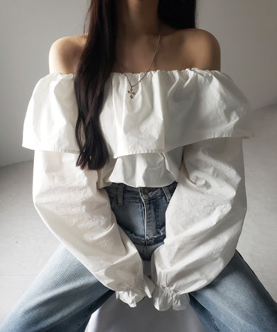 オフショルダーフリルショートブラウス /off shoulder frill short blouse