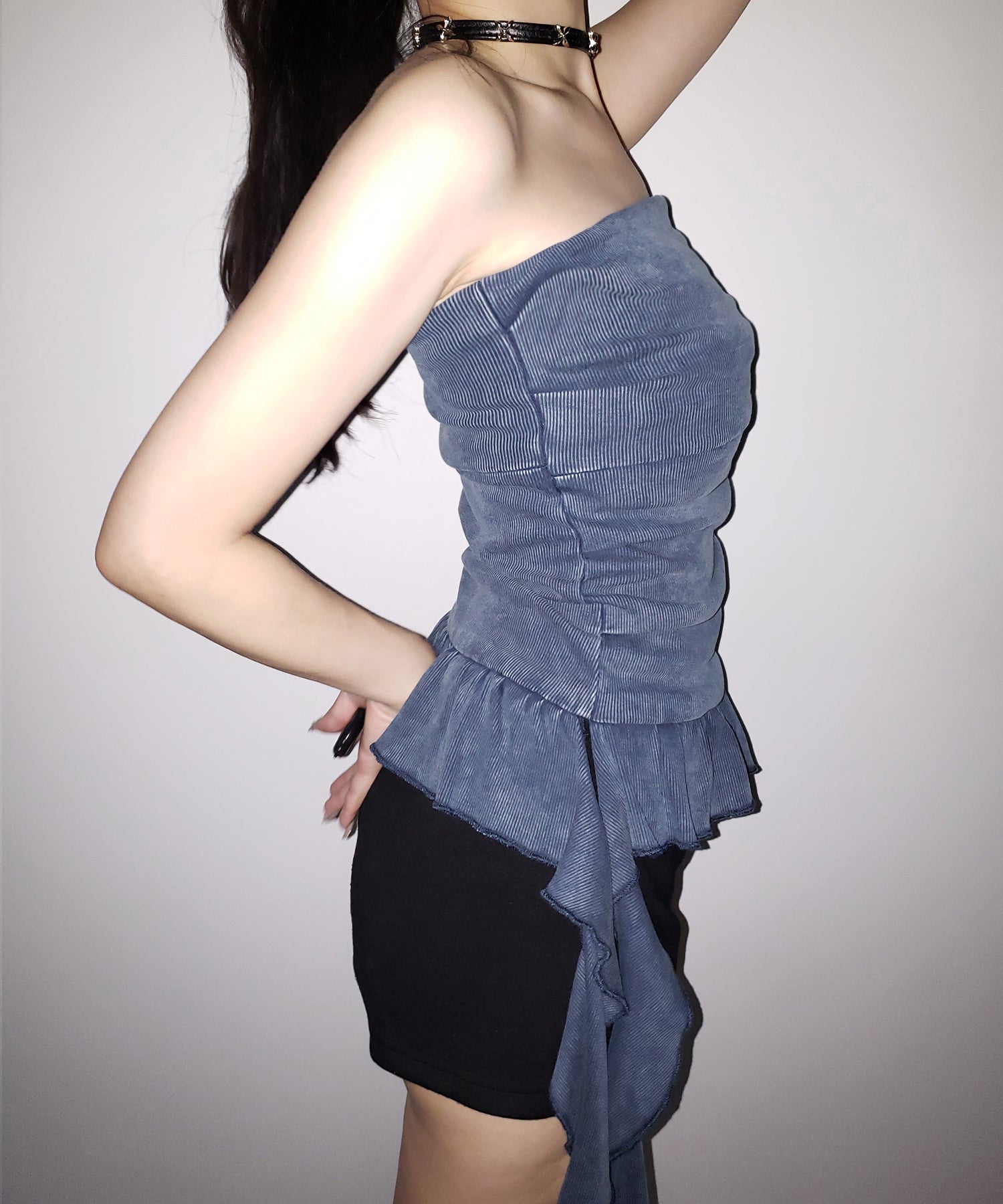 【 2color 】ヴィンテージピグメントフリルベアトップス / vintage pigment frill bare tops