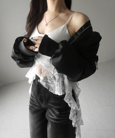 レースフリルレイヤードビスチェキャミソール / lace frill layered bustier camisole
