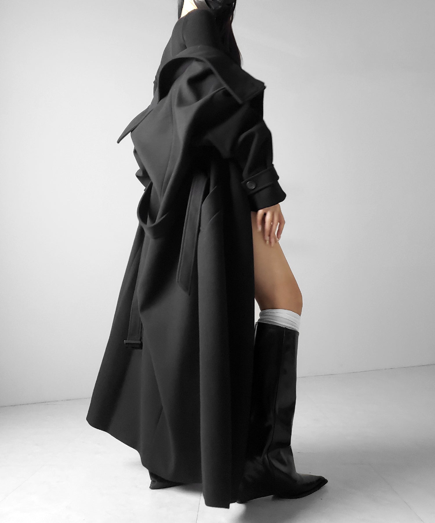 【 ウエストマークベルトSET 】2WAY スタンドカラーレディメルトントレンチロングコート / 2WAY stand collar lady melton trench long coat