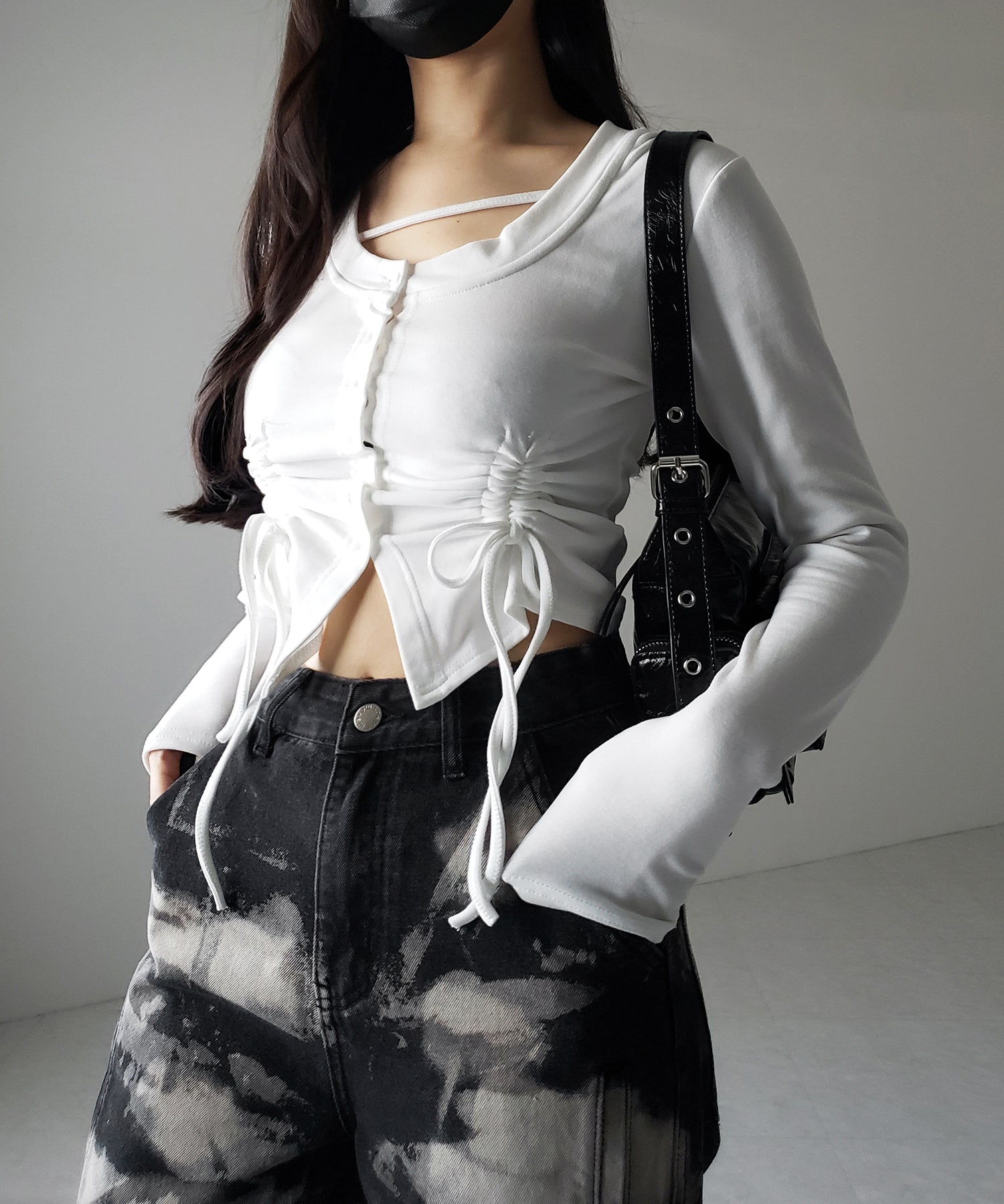【 2color / 4size 】クラッシュブリーチストレートカーゴデニム /crash bleach straight cargo denim