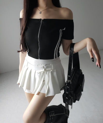 ジップアップオフショルサイドラインTシャツ / zipup off shoulder sideline T-shirt