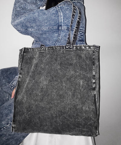 ヴィンテージケミカルブリーチビッグスクエアデニムトートバッグ / vintage chemical bleach big square denim tote bag