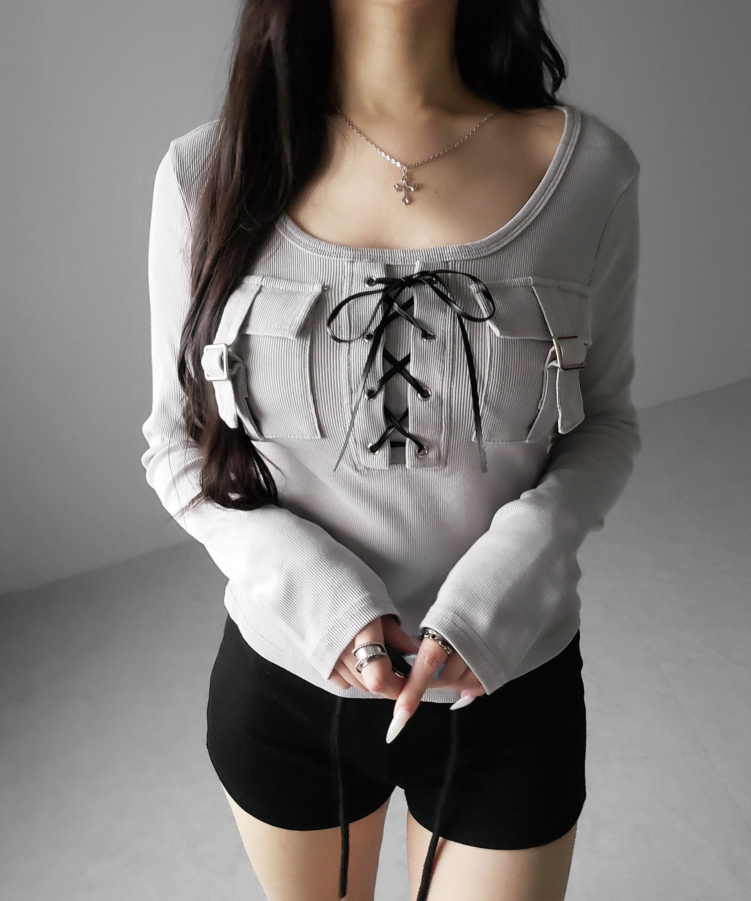 ヴィンテージレースアップアウトポケットスクエアリブロンT / vintage laceup outpocket square lib long slleve T-shirts