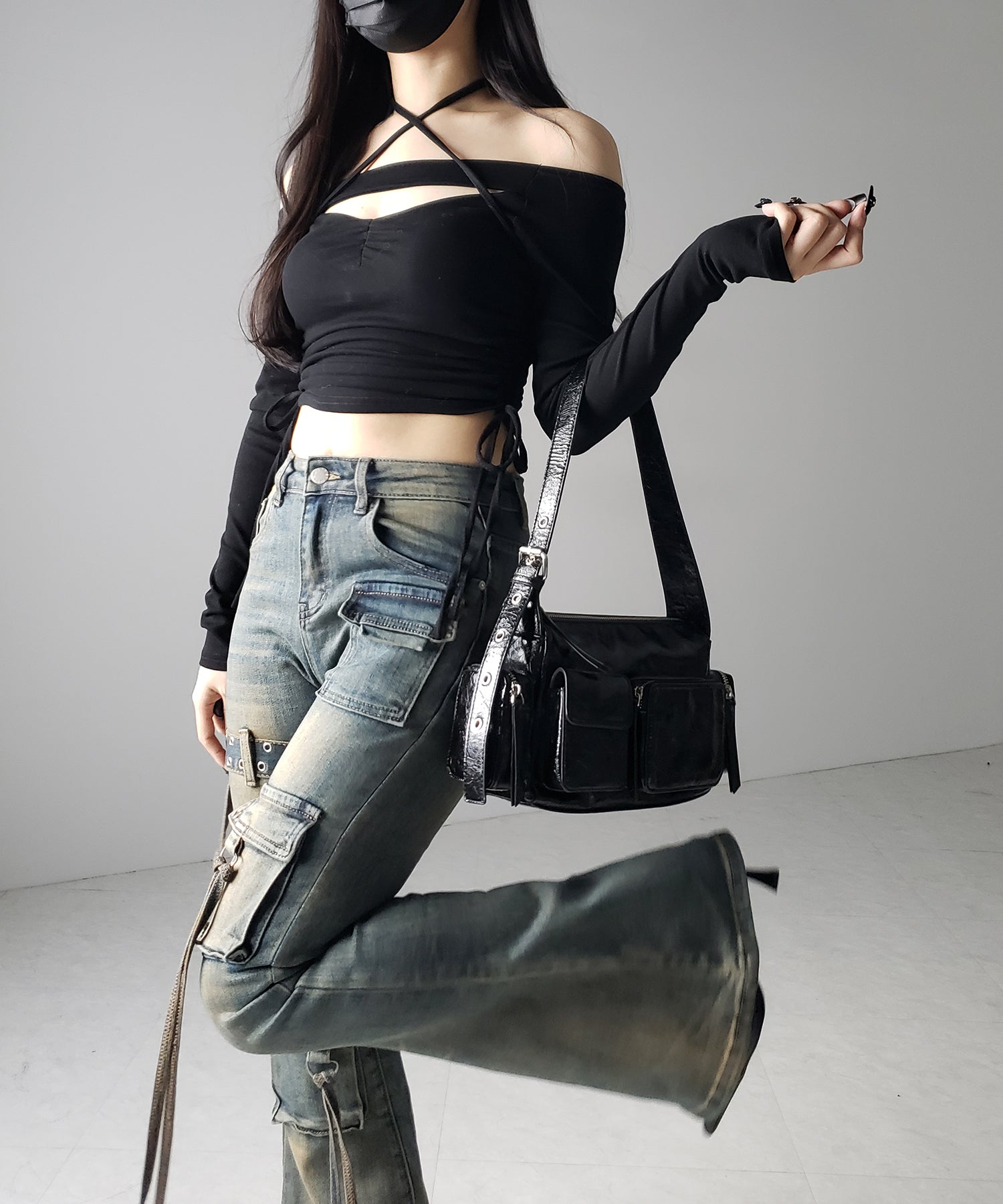 【 2color / 4size 】ベルテッドアウトポケットヴィンテージフレアデニム / belted out pocket vintage flare denim