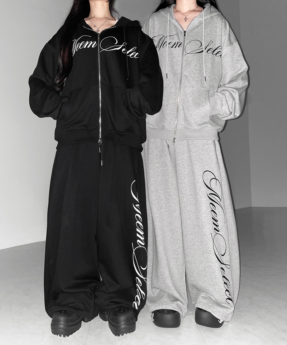 【 セットアップ可能 】レタリングロゴプリントダブルジップビッグパーカー / lettering logo print double zip BIG hoodie