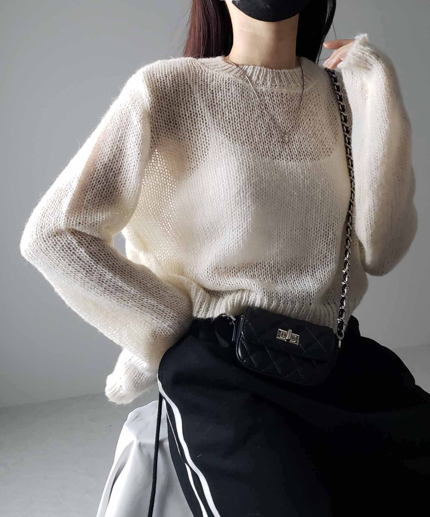 【 4color 】モヘアライクショートシアーニット