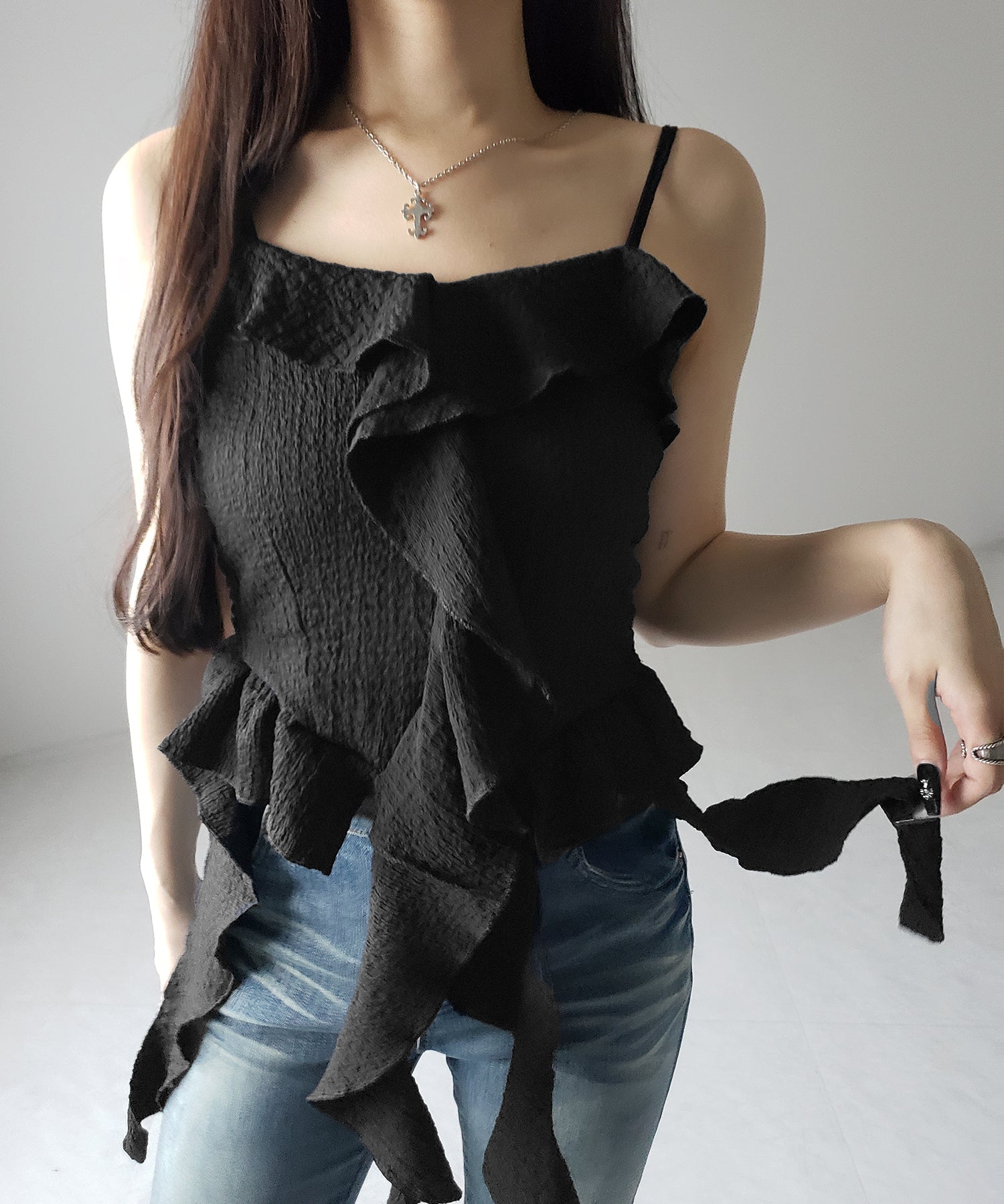 ラッフルフリルレイヤードビスチェキャミソール / ruffle frill layered bustier camisole