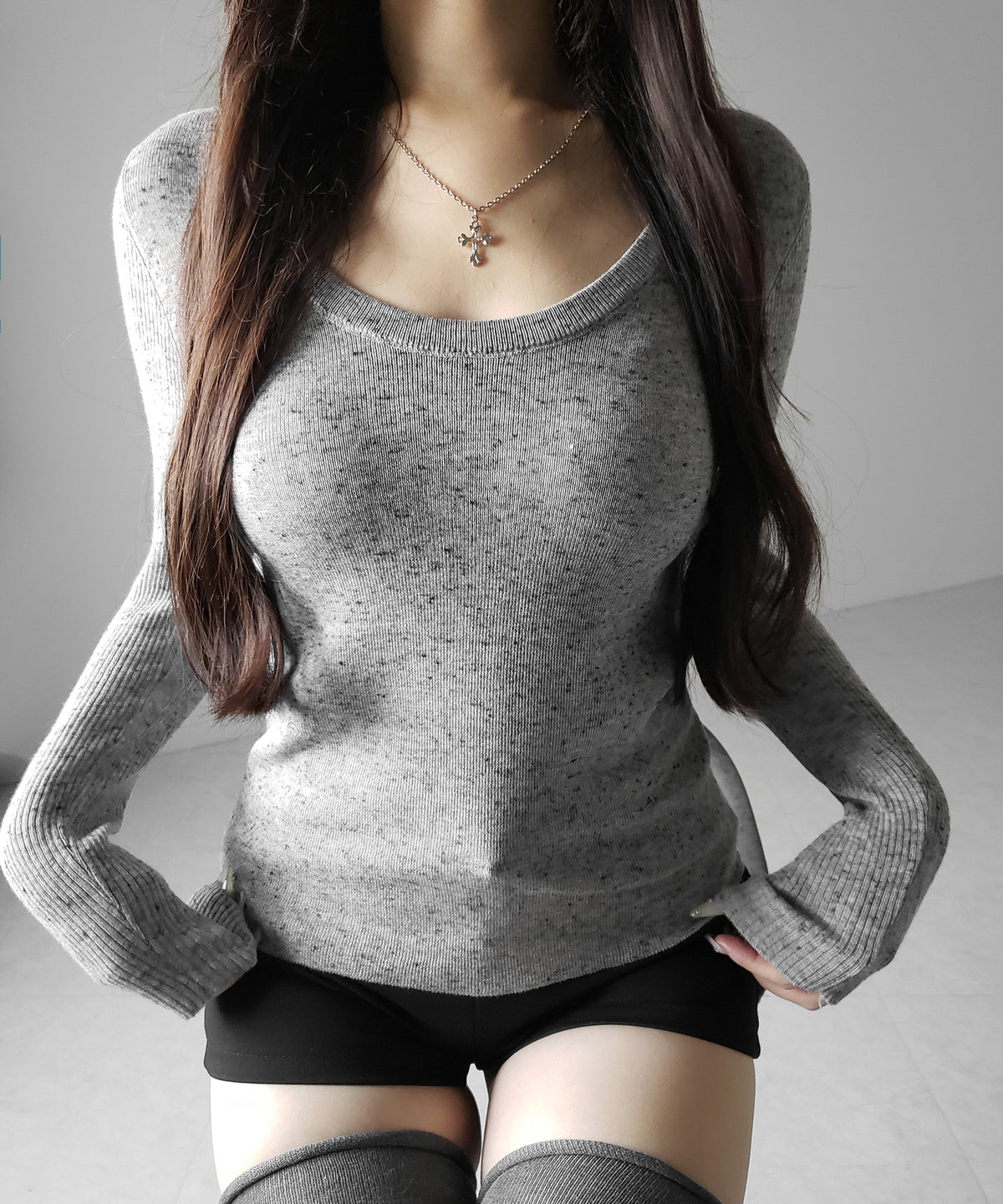 メランジネップルーズニットトップス / melange nep loose knit tops