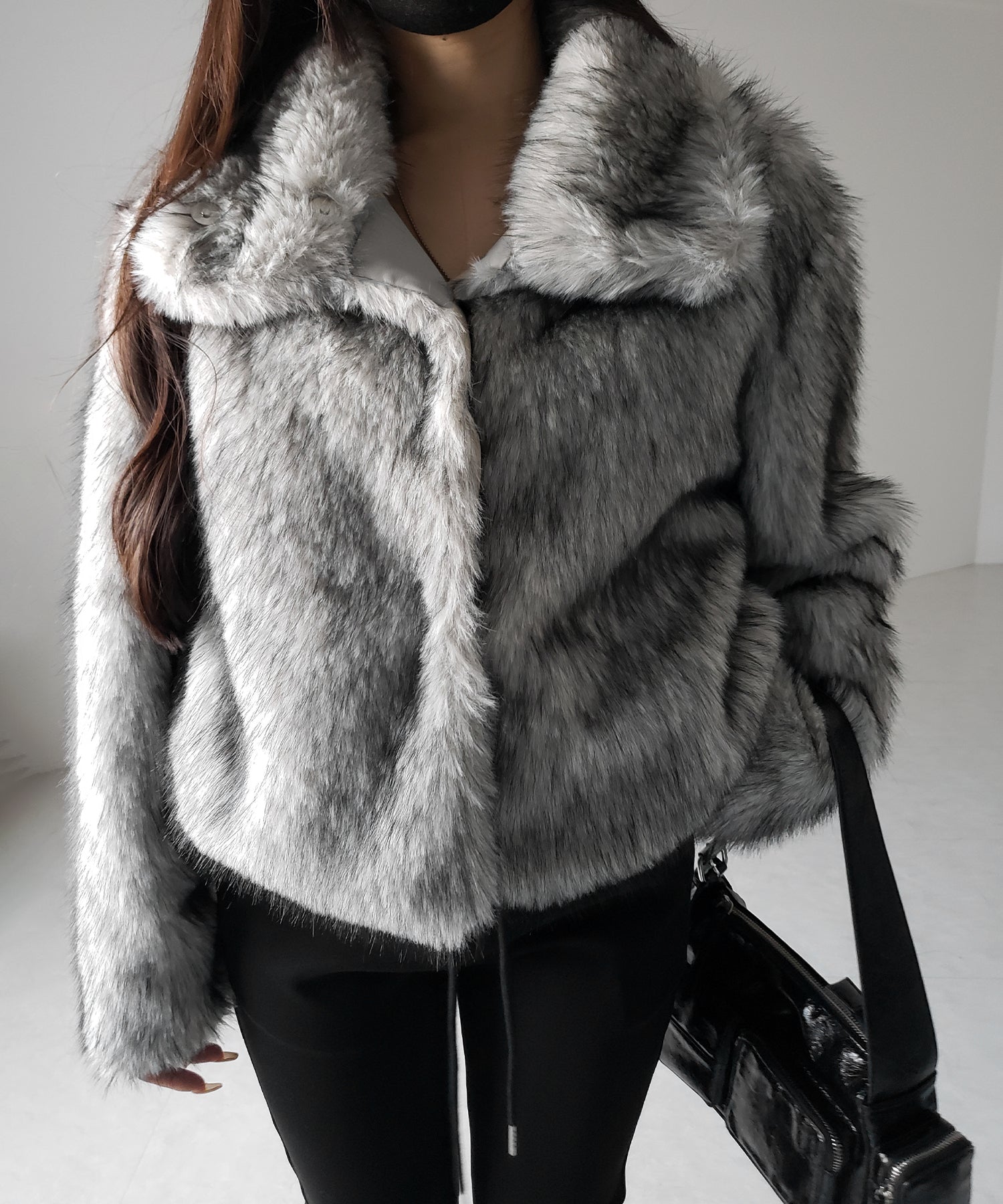 スタンドカラーミックスファーショートコート / stand-collar mix fur short coat