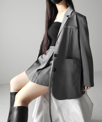 【 セットアップ 】オーバーサイズテーラードジャケット & ハイウエストミニスカパン SET / oversize tailored jacket & high waist mini skirt pants SET