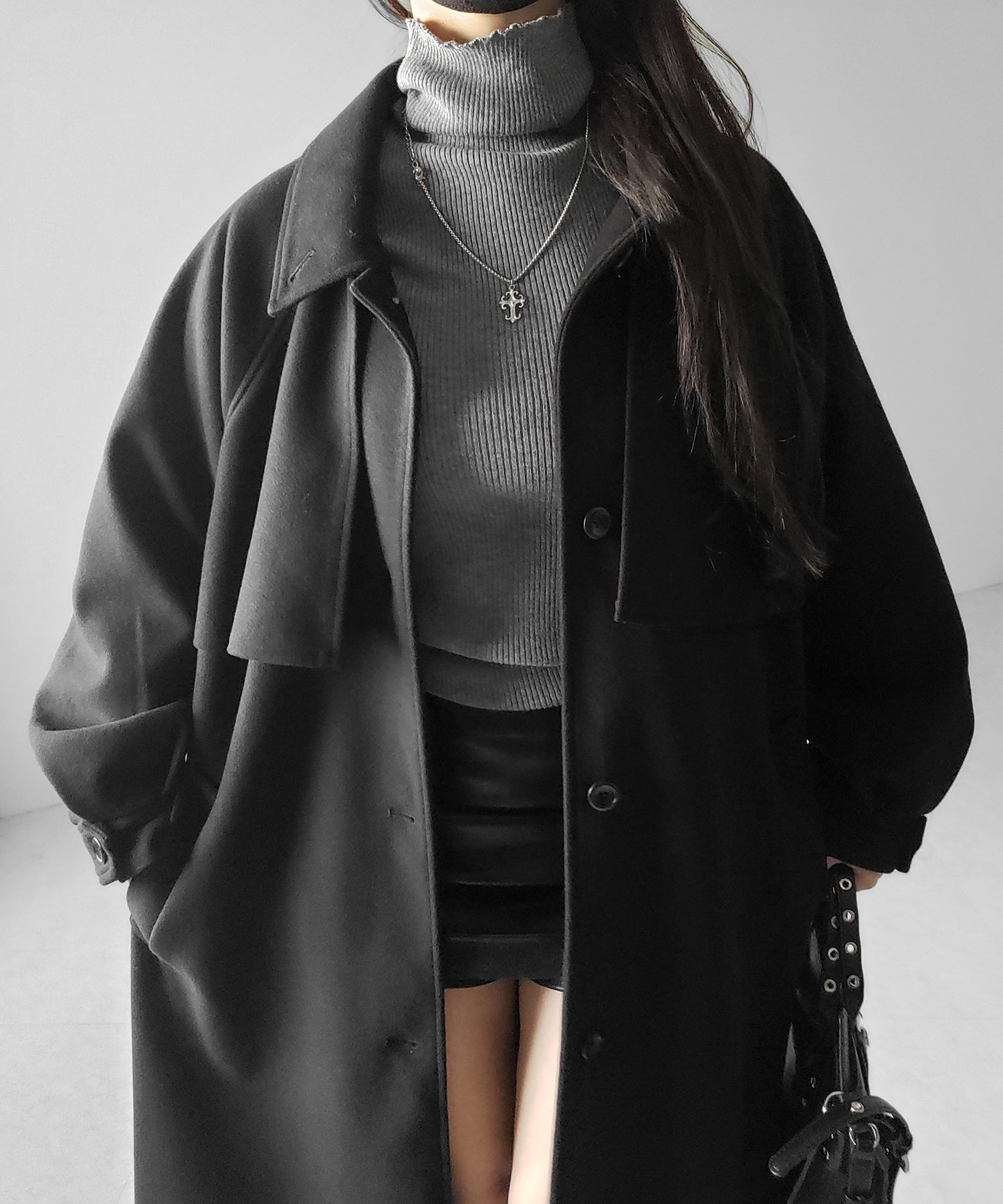 【 ウエストマークベルトSET 】2WAY ステンカラーレディメルトンロングコート / 2WAY soutien collar lady melton long coat