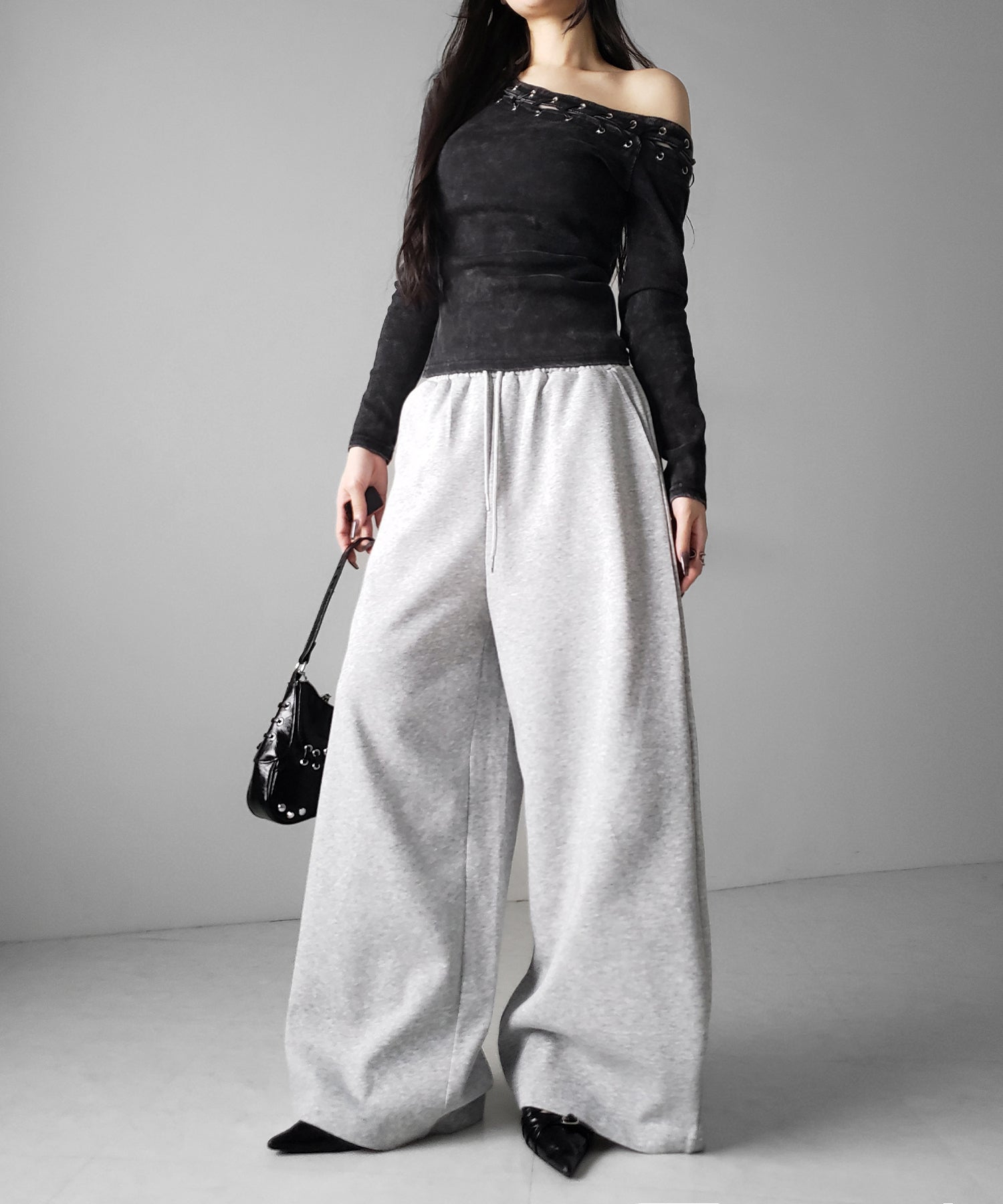 ヴィンテージカットアウトレースアップワンショルリブトップス / vintage cutout laceup one shoulder lib tops