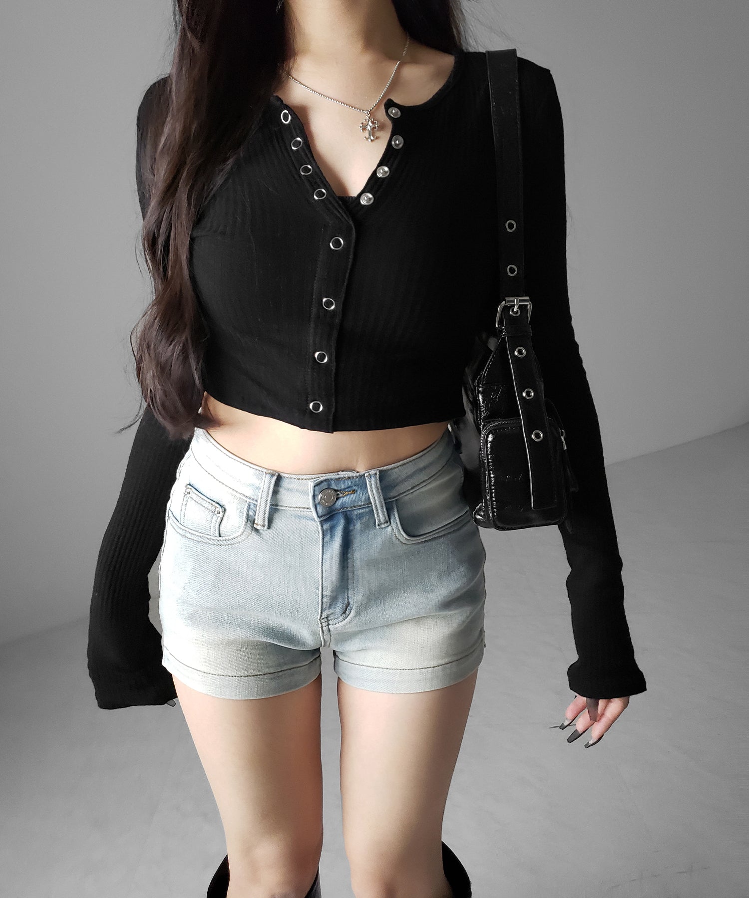 ハイウエストストレッチデニムタイトショートパンツ / high wast stretch denim tight short pants