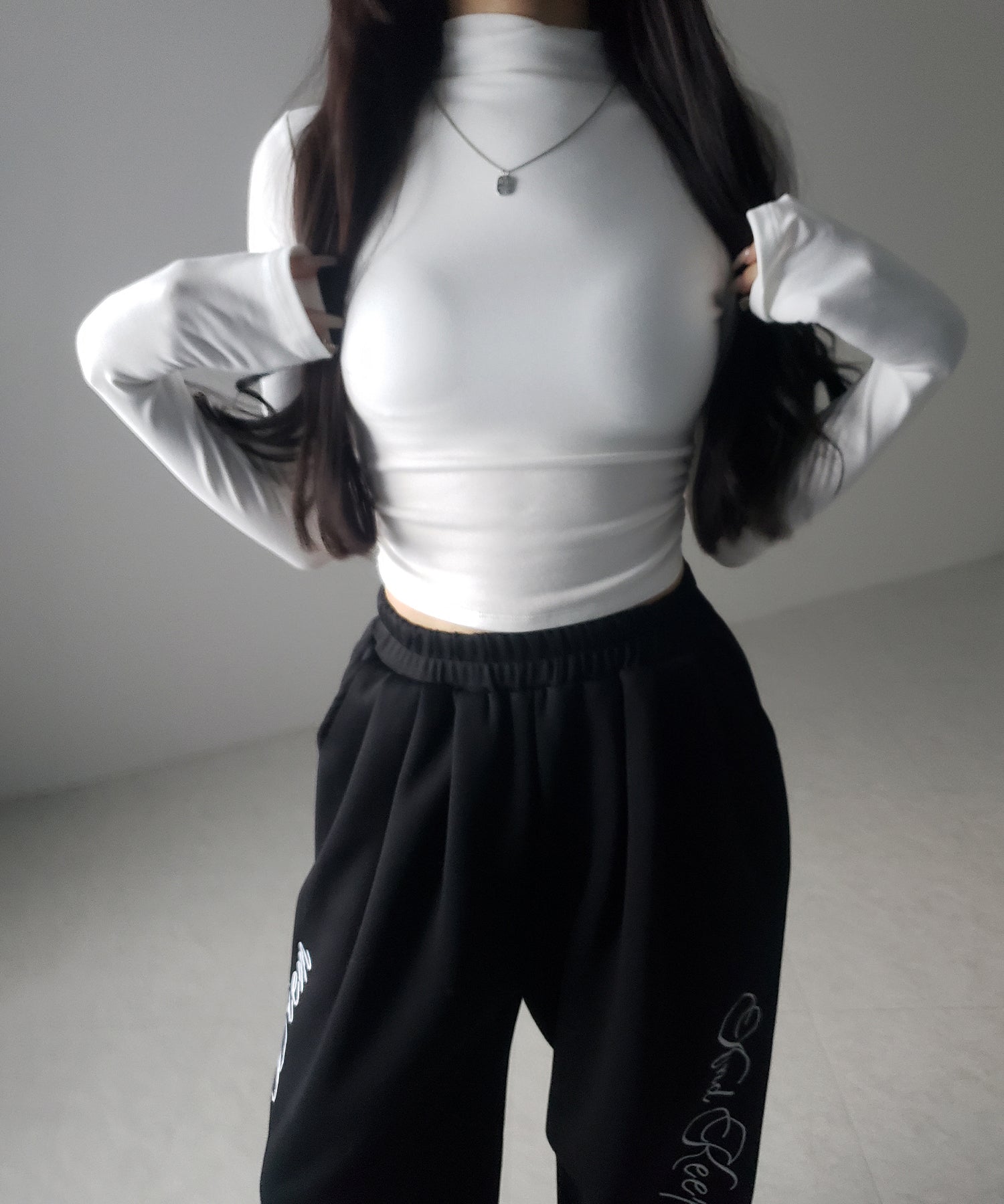 【 カップ付き / 裏起毛 】プチハイネックシャーリングショートカットソートップス