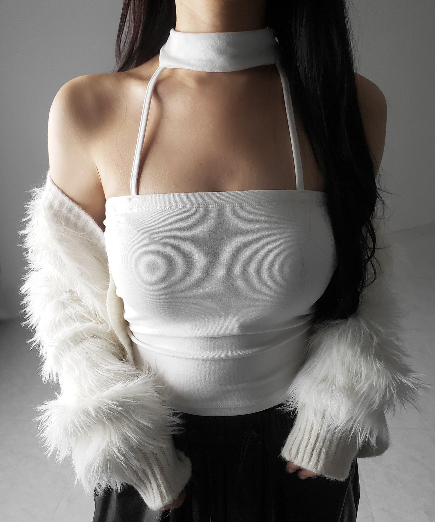 【 3color / カップ付 】ダブルラインストラップチョーカーキャミソール / double line strap choker camisole