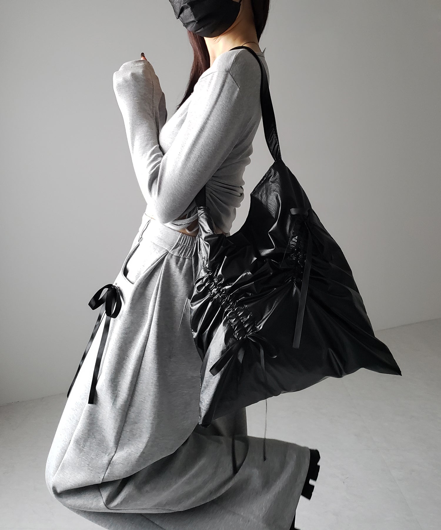 【 2color 】シャーリングリボンメタリックトートバッグ / shirring ribbon metallic tote bag
