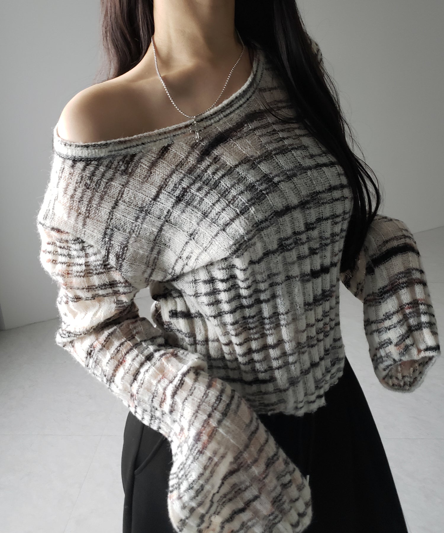 メランジルーズシアーリブニット / melange loose sheer rib knit