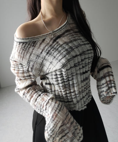 メランジルーズシアーリブニット / melange loose sheer rib knit