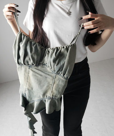 【 2点セット 】ヴィンテージデニムビスチェ & 半袖レイヤードTシャツセット / vintage denim bustier & short sleeve layered T-shirts set