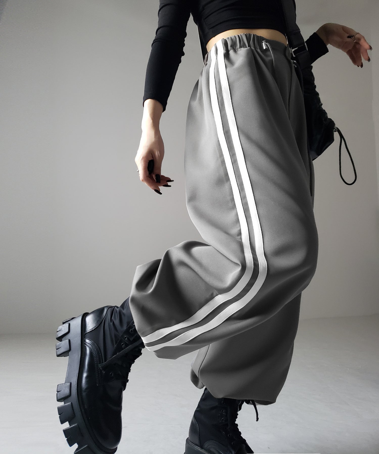 【 3size/3color 】2WAYドロストサイドラインルーズトラックワイドパンツ