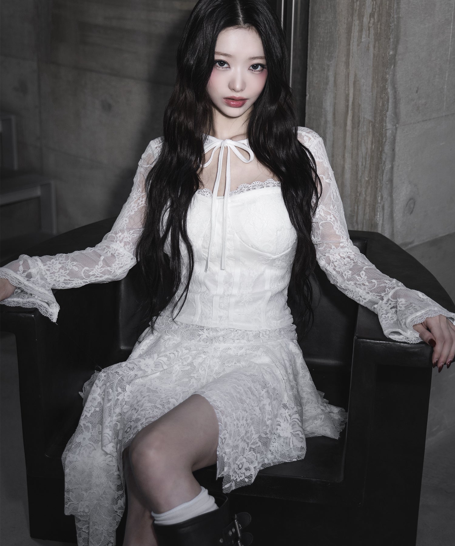 【 2color / インパン裏地付】アシンメトリーフリルレースミニスカート / asymmetry frill lace mini skirt