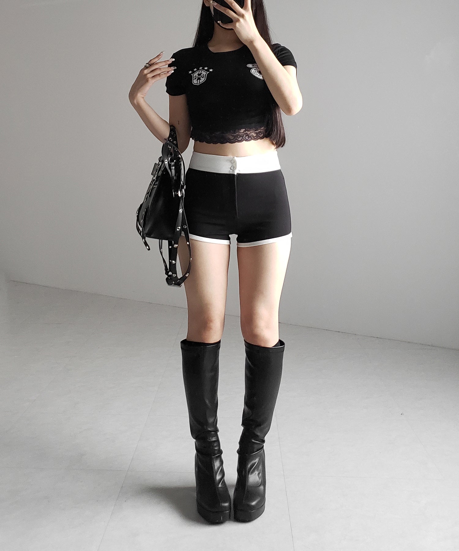 【 2color /2size 】バイカラーマイクロミニスパンショートパンツ / bicolor micro mini span short pants