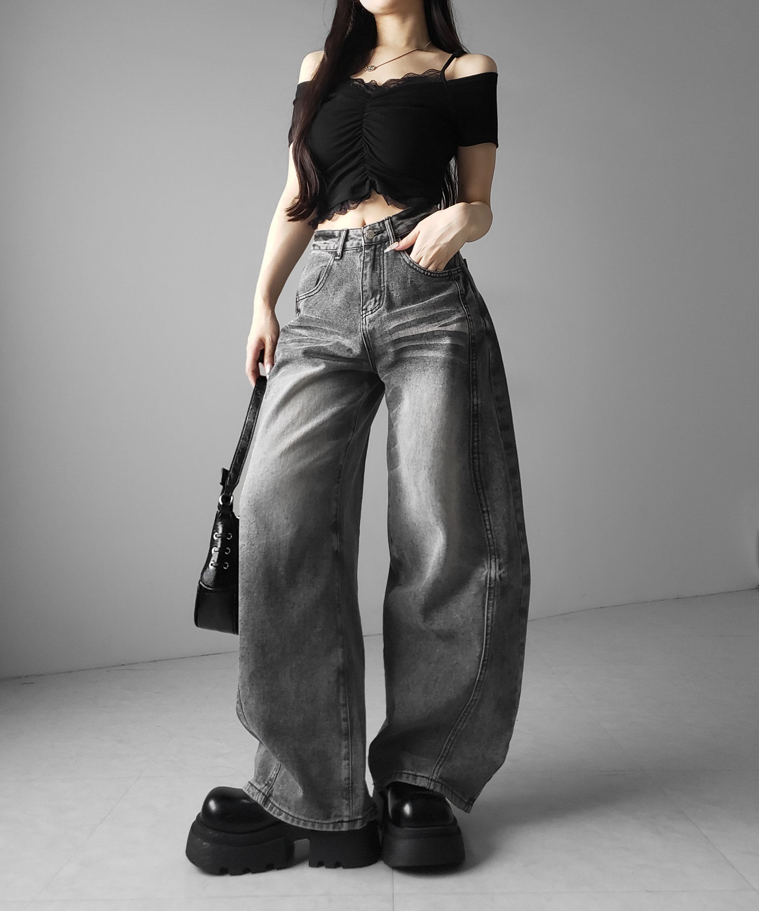 【 3size 】ヴィンテージブラックウォッシュバルーンデニム / Vintage black wash balloon denim