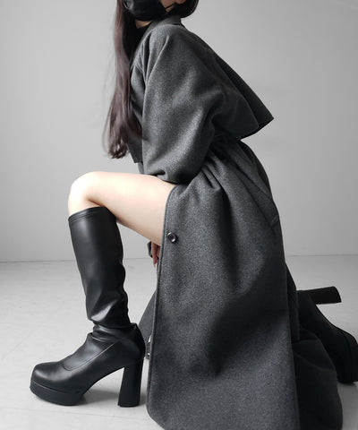 【 ウエストマークベルトSET 】2WAY ステンカラーレディメルトンロングコート / 2WAY soutien collar lady melton long coat