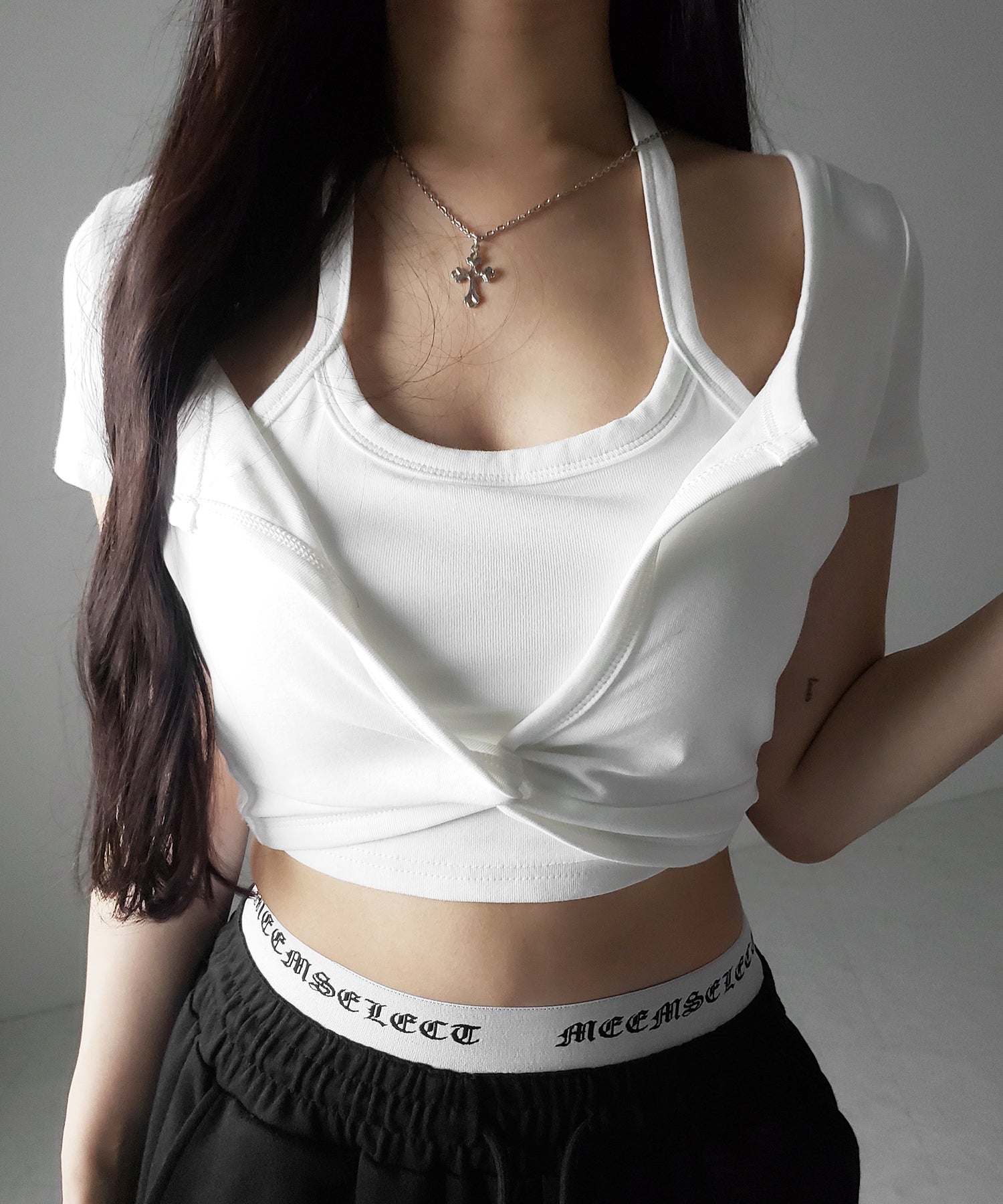 ホルターネックレイヤードショートぴちTシャツ / halter neck layered short pichi T-shirts
