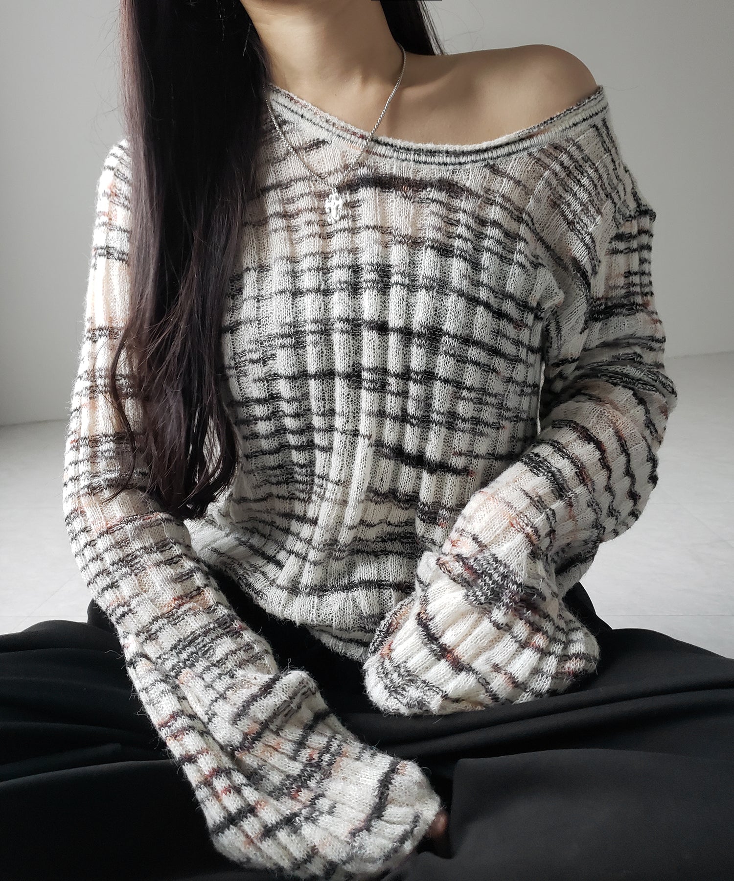 メランジルーズシアーリブニット / melange loose sheer rib knit
