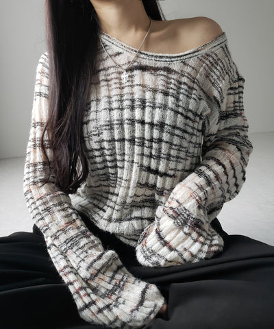 メランジルーズシアーリブニット / melange loose sheer rib knit