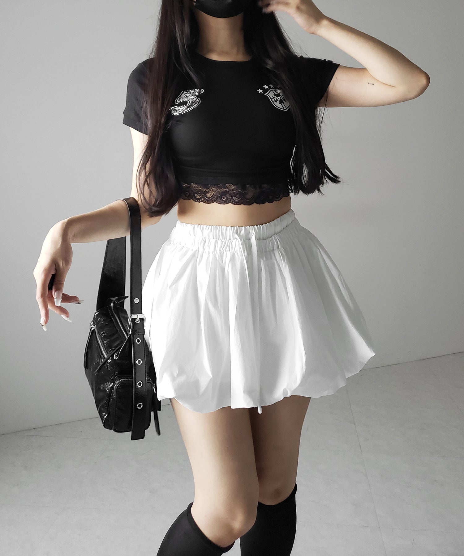 【 2color /インパン裏地付き 】フェイクレイヤードコットンバルーンミニスカート / fake layered cotton balloon mini skirt