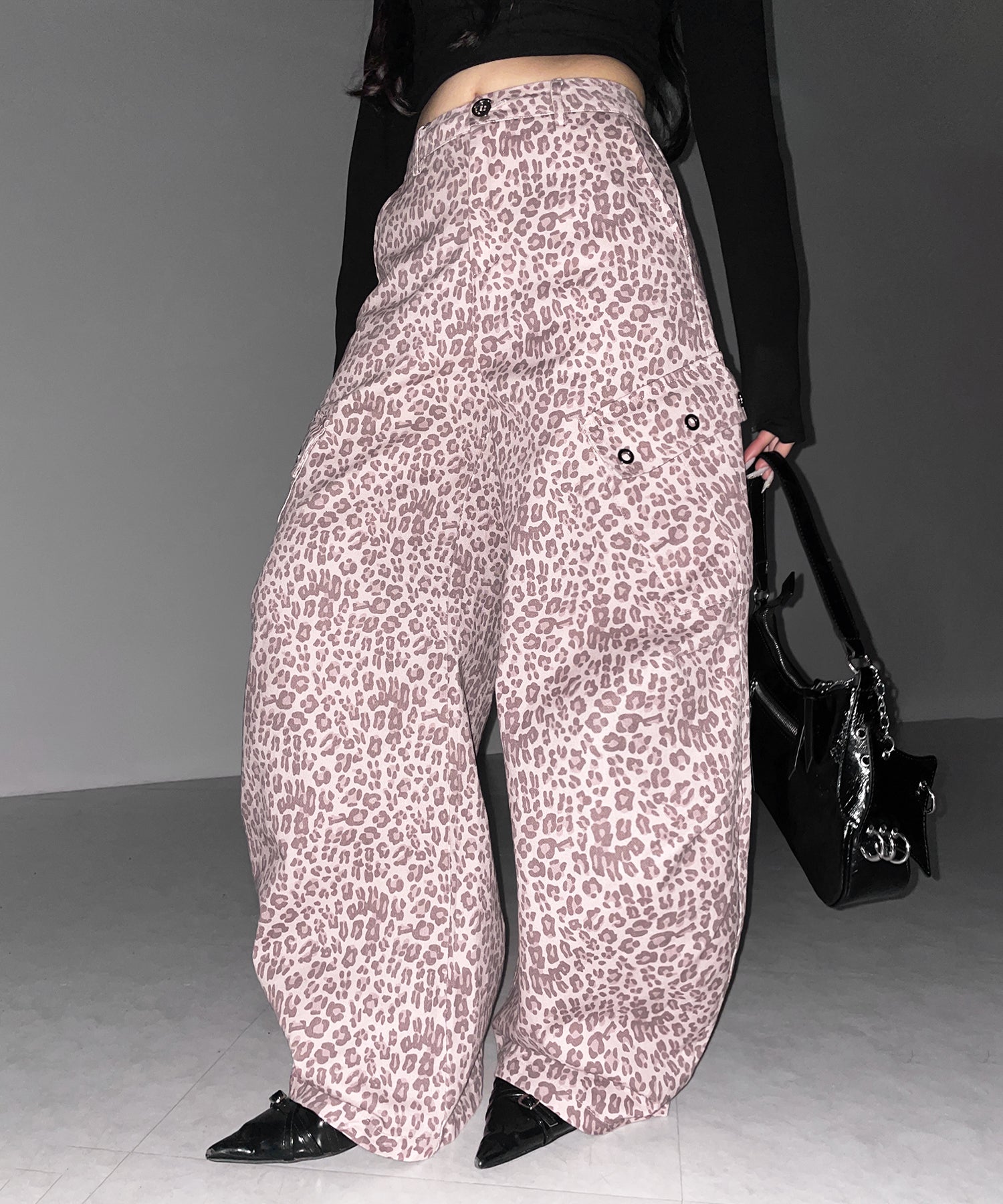 ヴィンテージライクピンクレオパードバレルカーゴパンツ / vintage like pink leopard barrel cargo pants