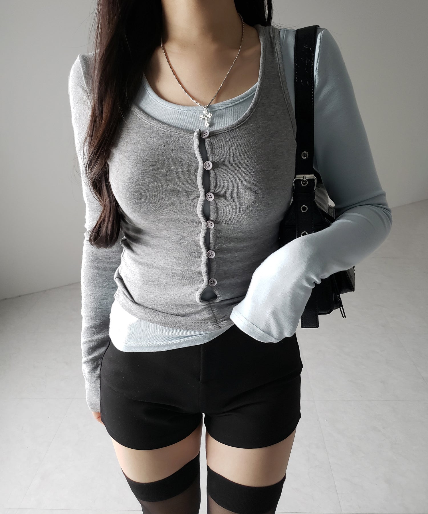 【 2color 】ブロッキングセットレイヤードトップス / blocking set layered tops