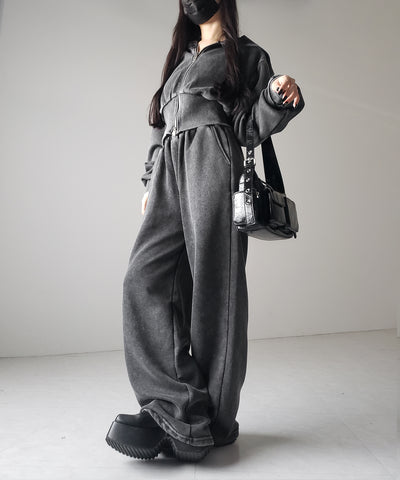 【 セットアップ 】ピグメントヴィンテージショートパーカー + ワイドパンツ SET / pigment vintage short hoodie + wide pants SET