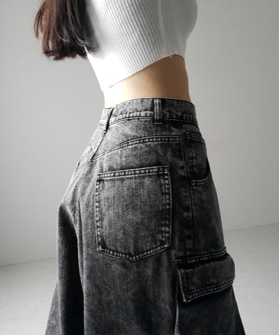 【 デニムセットアップ着用可能 】ヴィンテージケミカルブリーチヘビーワイドカーゴデニム / vintage chemical bleach heavy wide cargo denim