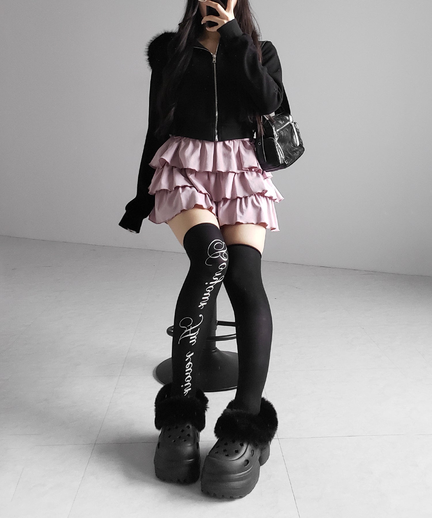 【 新色ピンク追加!4color 】3段フリルカットソーミニスカパン / 3 frill cutsew mini skirt pants