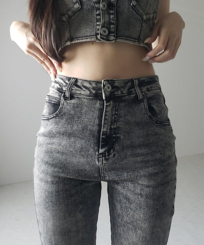 【 セットアップ 】ヴィンテージライクデニムビスチェ + ストレッチフレアデニム SET / 【 SET UP 】 vintage like denim bustier + stretch flare denim
