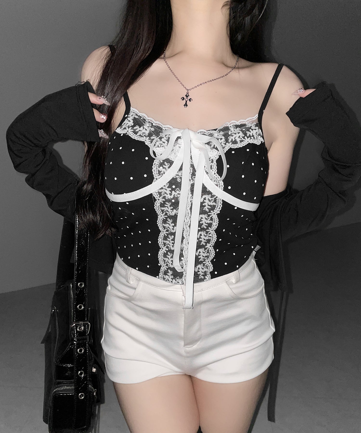 レースドッキングドットリボンキャミソール / lace dockimg dot ribbon camisole