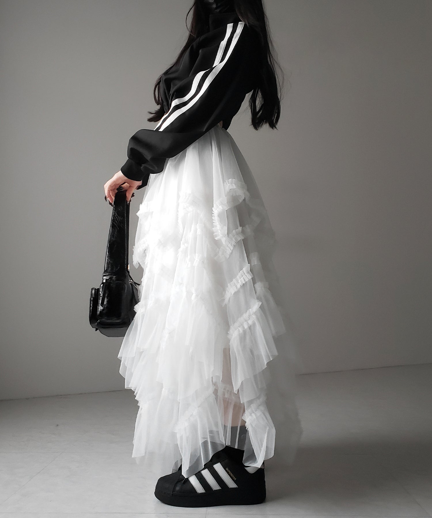 レイヤードボリュームフリルチュールスカート / layered volume frill tulle skirt