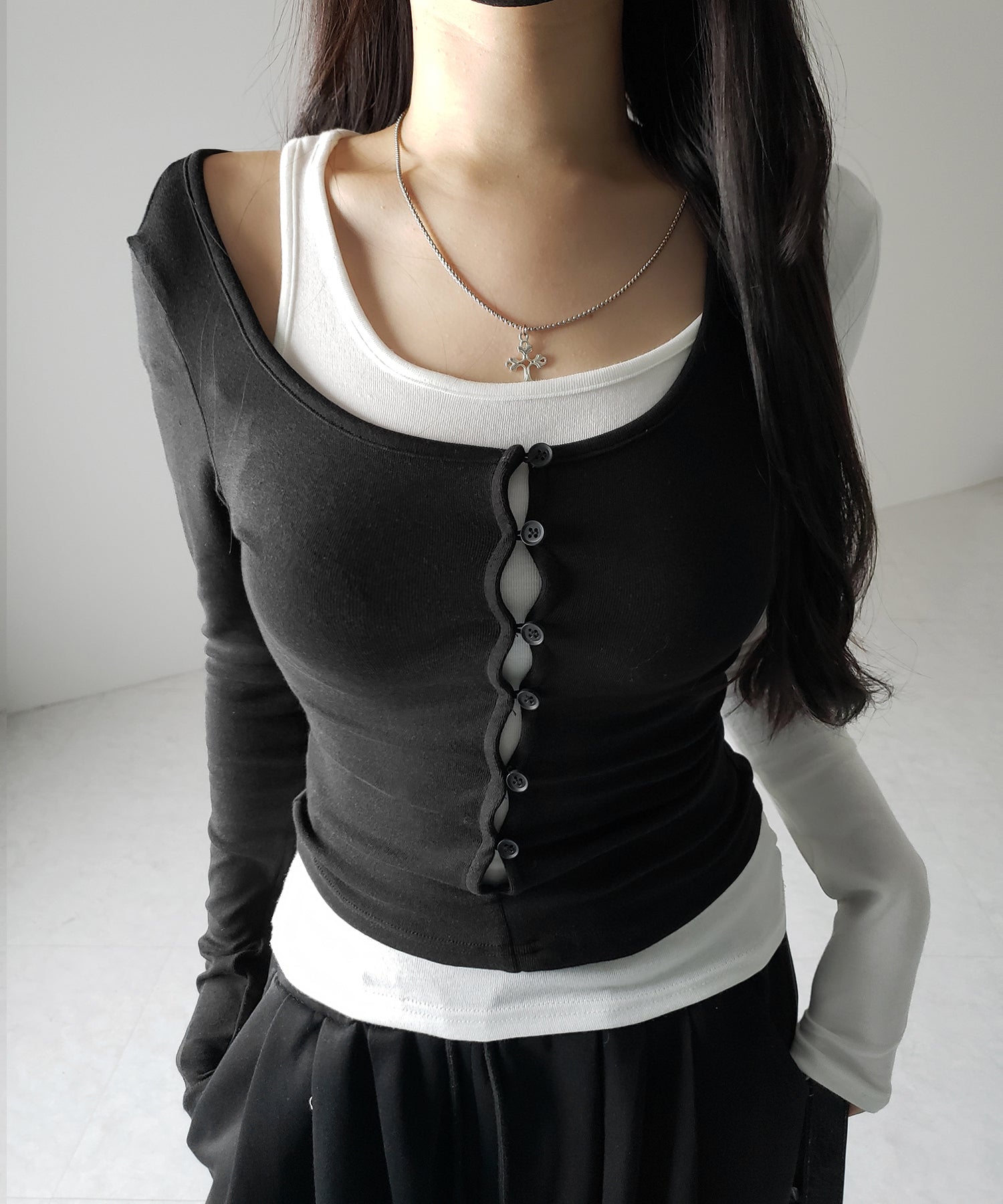 【 2color 】ブロッキングセットレイヤードトップス / blocking set layered tops
