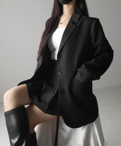 【 セットアップ 】オーバーサイズテーラードジャケット & ハイウエストミニスカパン SET / oversize tailored jacket & high waist mini skirt pants SET
