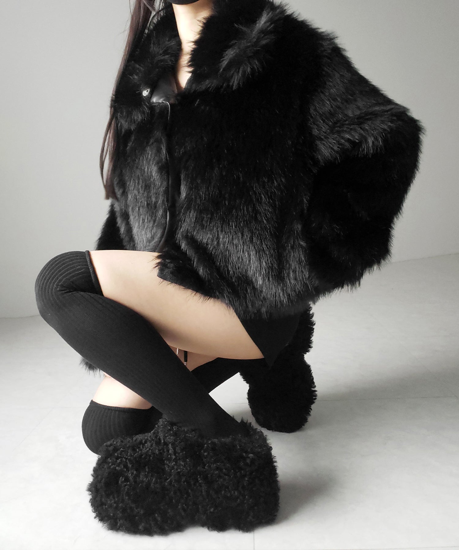 スタンドカラーミックスファーショートコート / stand-collar mix fur short coat