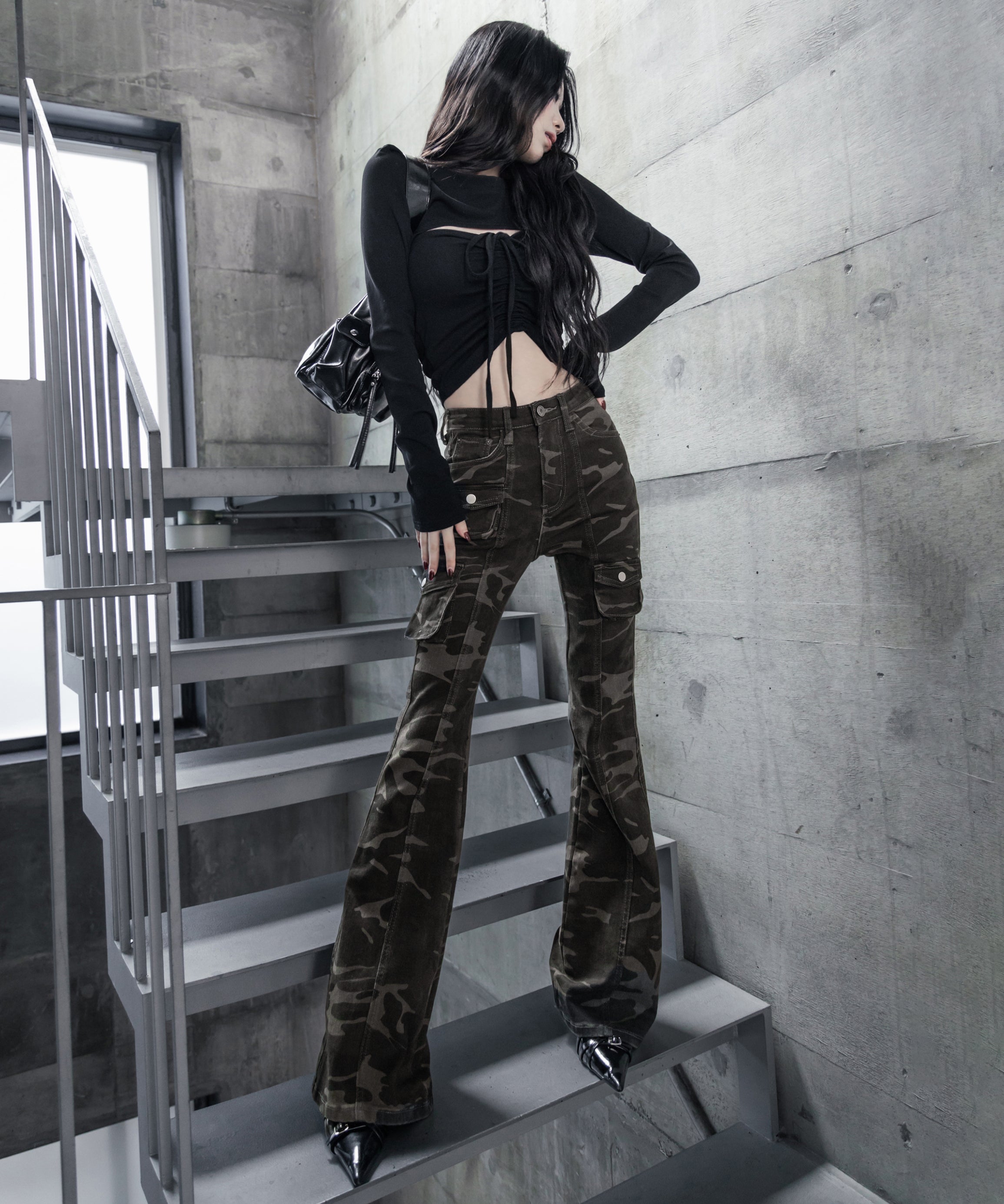 ヴィンテージカモフラストレッチカーゴフレアデニム / vintage camouflage stretch cargo flare denim