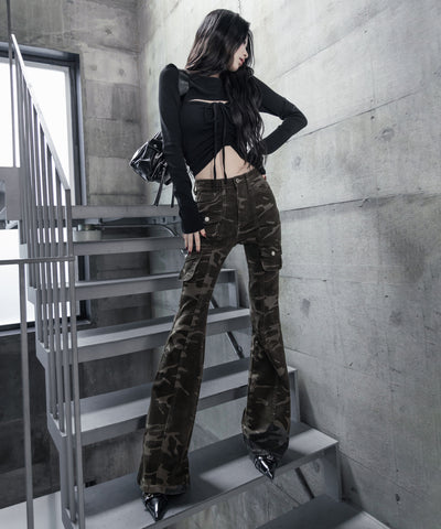 ヴィンテージカモフラストレッチカーゴフレアデニム / vintage camouflage stretch cargo flare denim