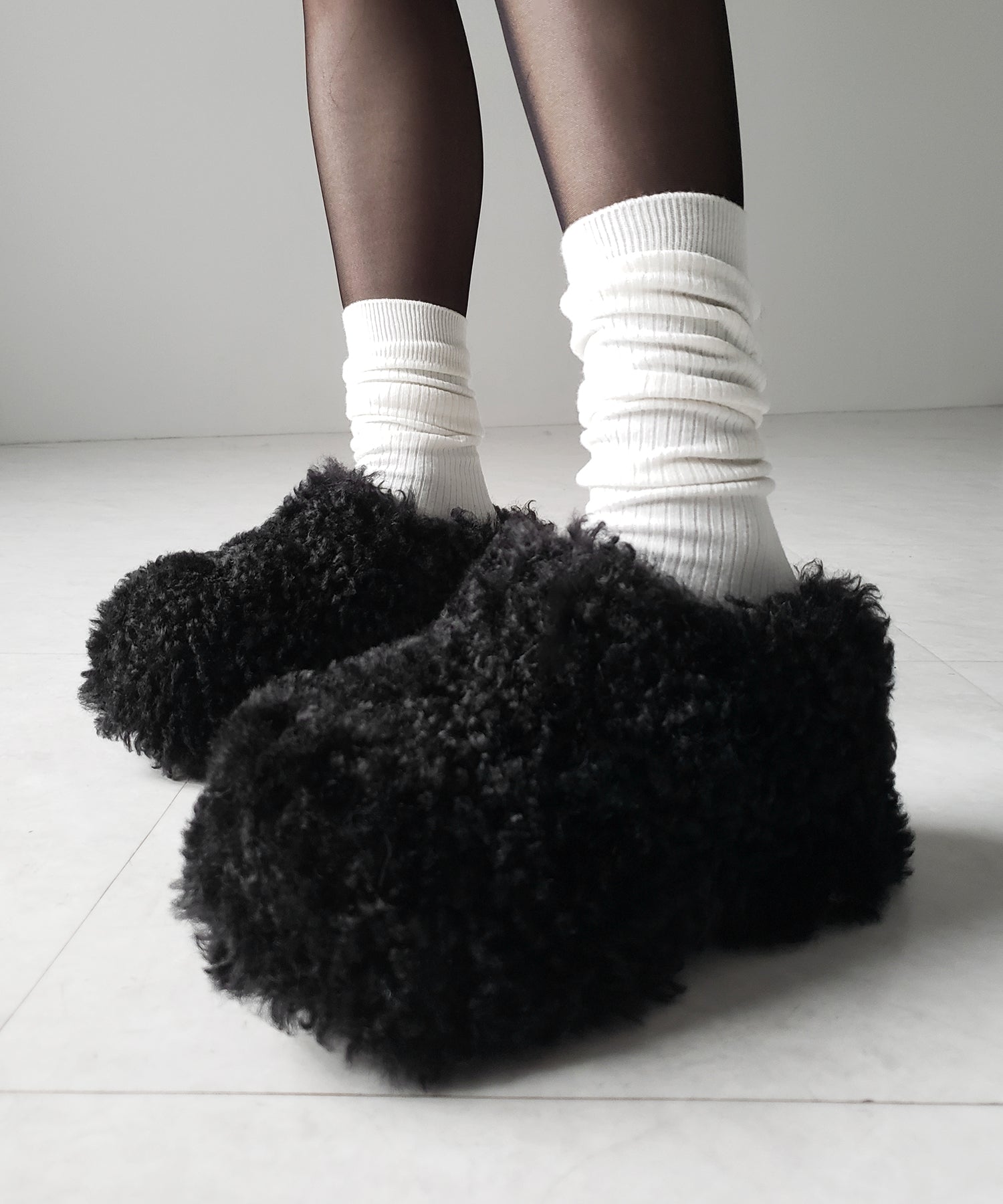 厚底テディボアサボサンダル / platform teddy boa sabo sandals