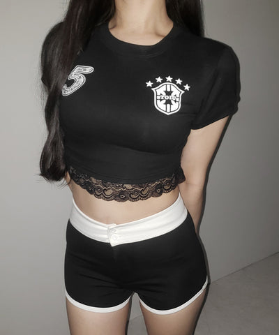 ユニフォームドッキングレースショートピチTシャツ / uniform docking lace short pichi T-shirt