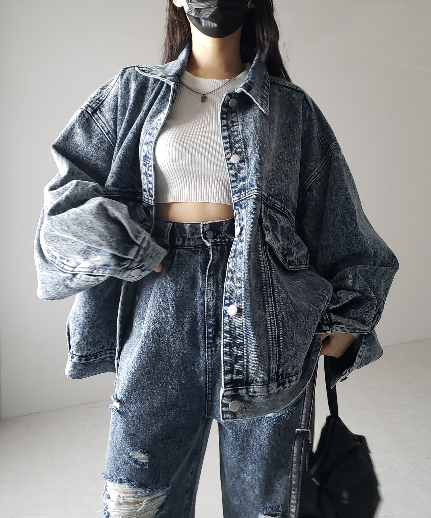 【 デニムセットアップ着用可能 】ヴィンテージケミカルブリーチボーイフレンドデニムジャケット / vintage chemical bleach boyfriend denim jacket