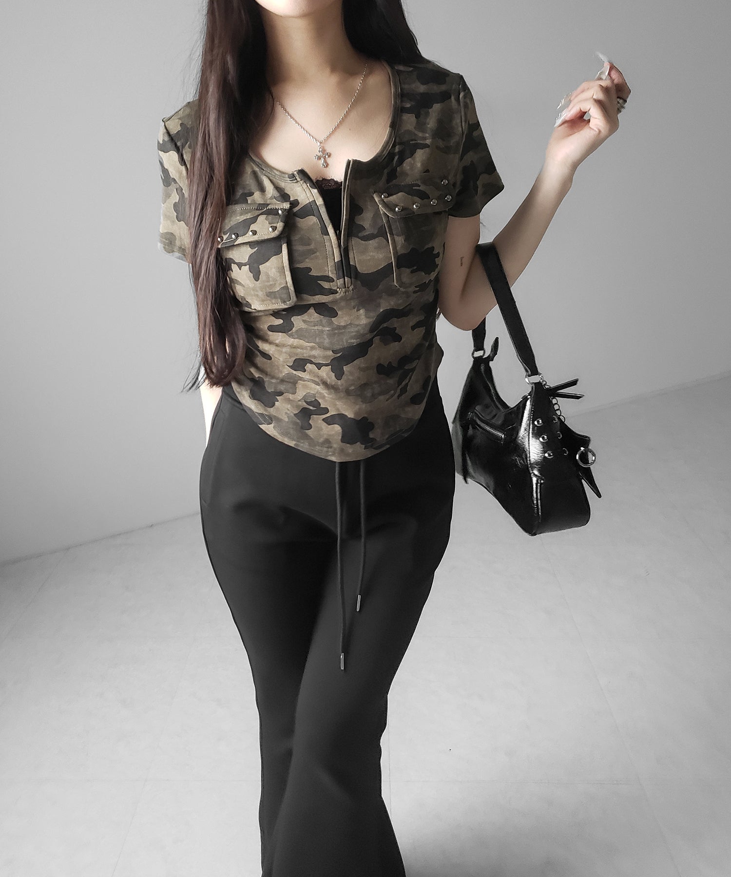 ヴィンテージカモフラアウトポケットジップ半袖Tシャツ / vintage camouflage out pocket zip short sleeve T-shirt